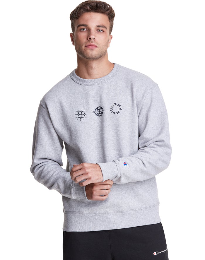 Champion Powerblend Fleece Crew Multi-Logos Sweatshirt Heren - Grijs - Belgie 1205DKUQI